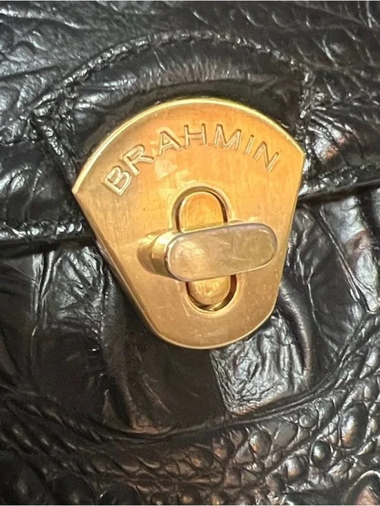 Brahmin Black Croc-Embossed Barrel Bag with Crossbody Strap - Picture 15 of 15